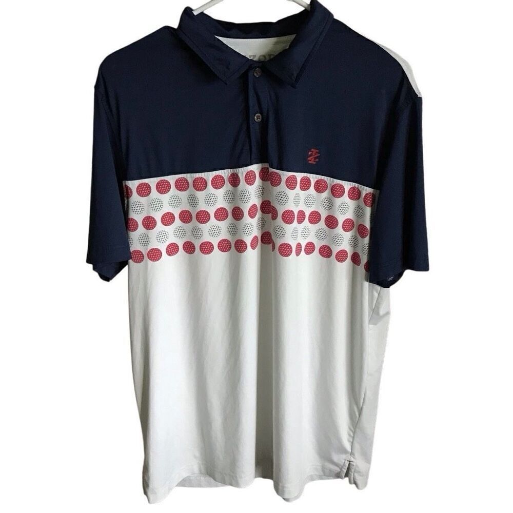 Izod Golf polo shirt with stretch Size M Mens athletic white blue golf balls